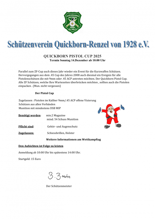 Ausschreibung Weihnachtsschießen: Quickborn Pistol Cup 2025