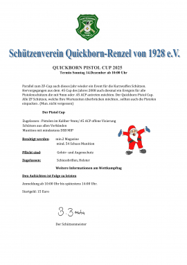 Ausschreibung Weihnachtsschießen: Quickborn Pistol Cup 2025